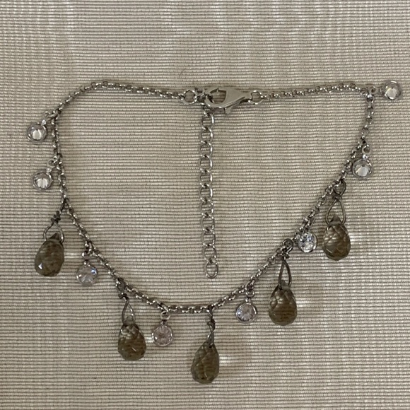 Sterling Silver Chain and CZ and Smoky Gray Briolette Bracelet - Picture 3 of 7
